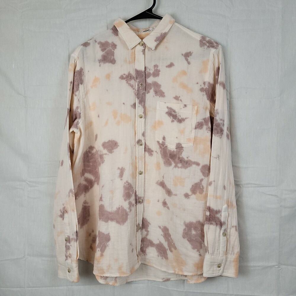 Sonoma Womens Beige Cream Long Sleeve Button Front Shirt Top Size Medium
